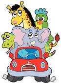 Clipart Of African Animals In Red Car