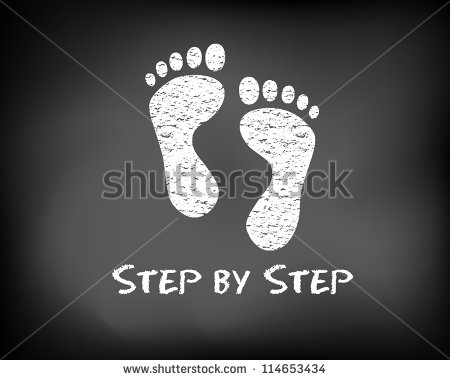 Conceptual Step By Step Slide Foot On Black Chalkboard And White