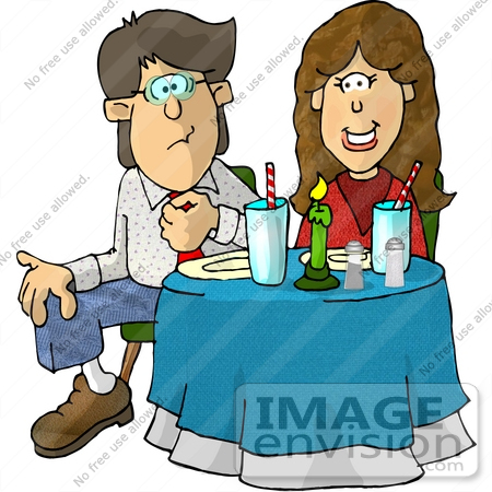 Couple Sitting At A Table In A Restaurant On Their First Date Clipart    