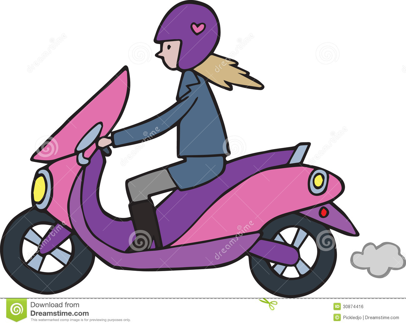 Cute Cartoon Girl On Lambretta Moped Motorbike Royalty Free Stock