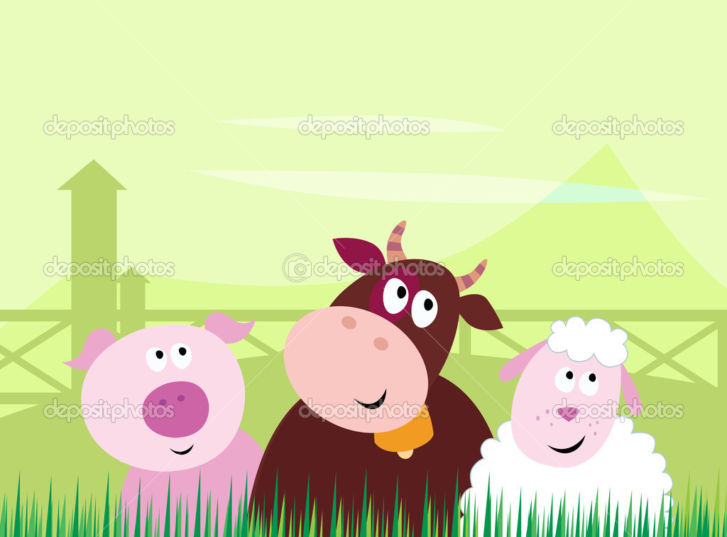 Cute Farm Animals   Pig Cow And Sheep   Stock Vector   Lordalea