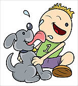 Dog Licking Face Of Kid   Vector   Clipart Graphic