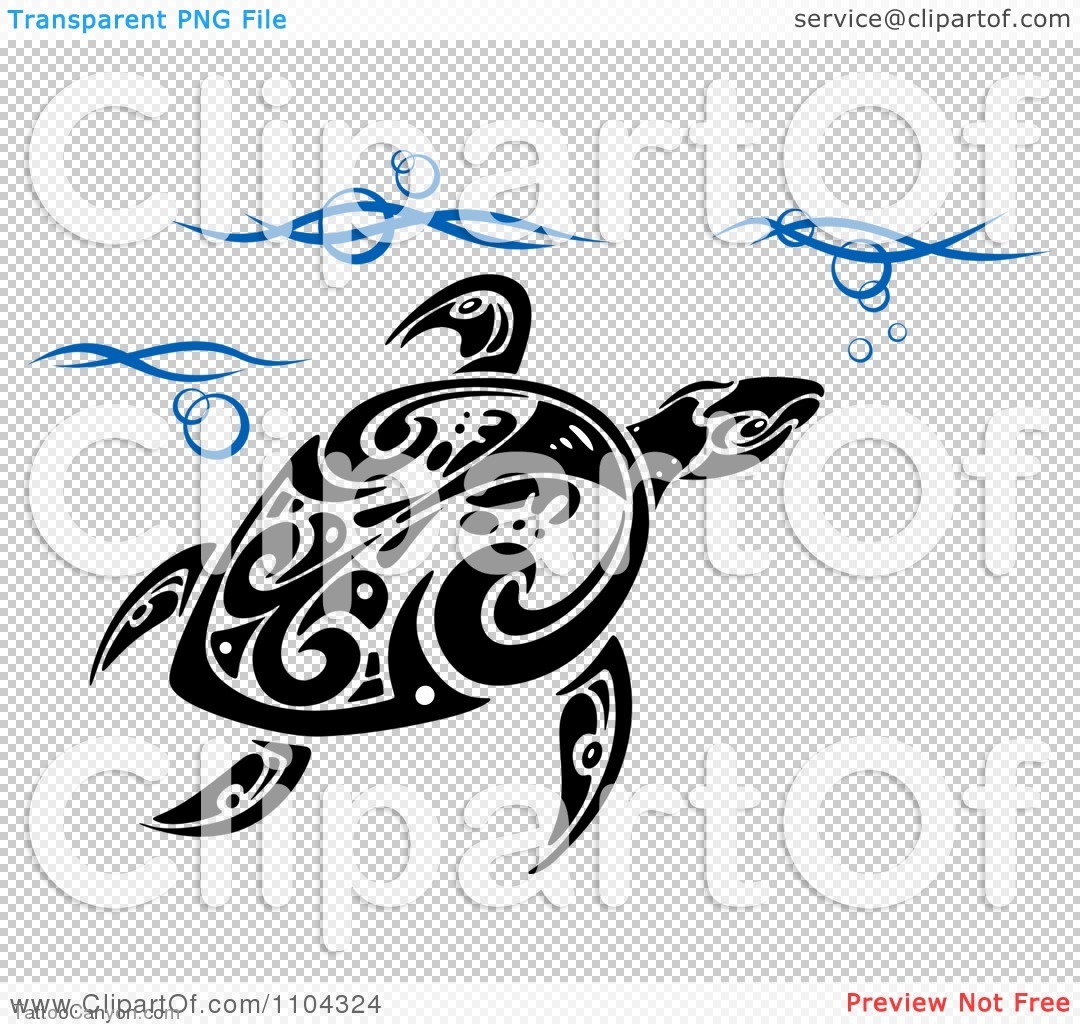 Download Clipart Black And White Tribal Sea Turtle Swimming In Blue