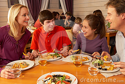 Family Eating Lunch Together In Restaurant Stock Images   Image