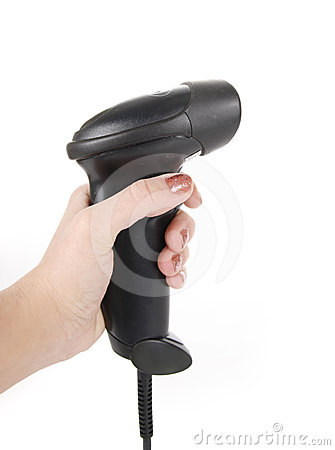 Hand Holding Barcode Scanner Isolated On White Royalty Free Stock