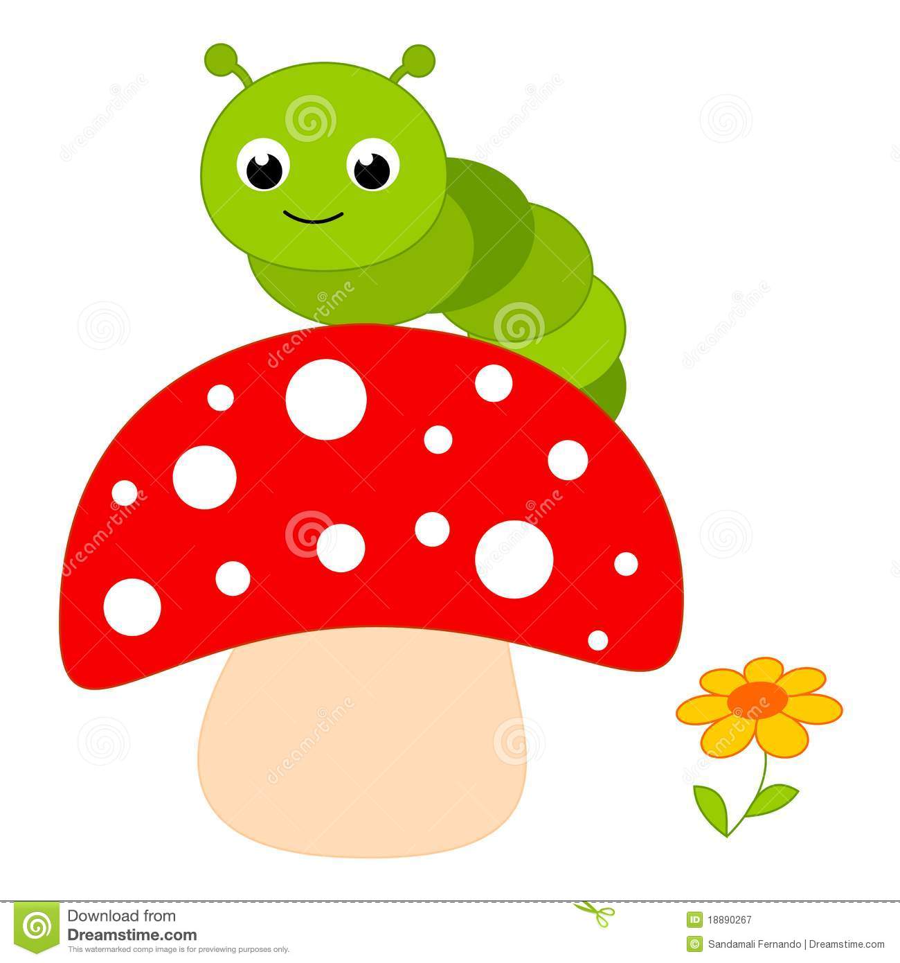 Illustration Of A Cute Little Worm On Colorful Mushroom Isolated On