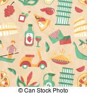 Italy Seamless Pattern With Wine Glass Gondola Olive Oil