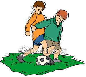 Little Boys Playing Soccer   Royalty Free Clipart Picture