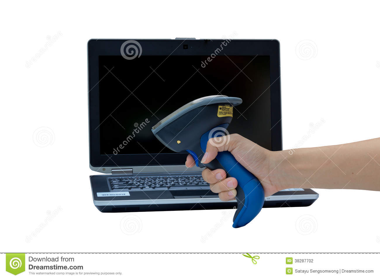 Scanning Label On Notebook Or Laptop With Wireless Barcode Scanner