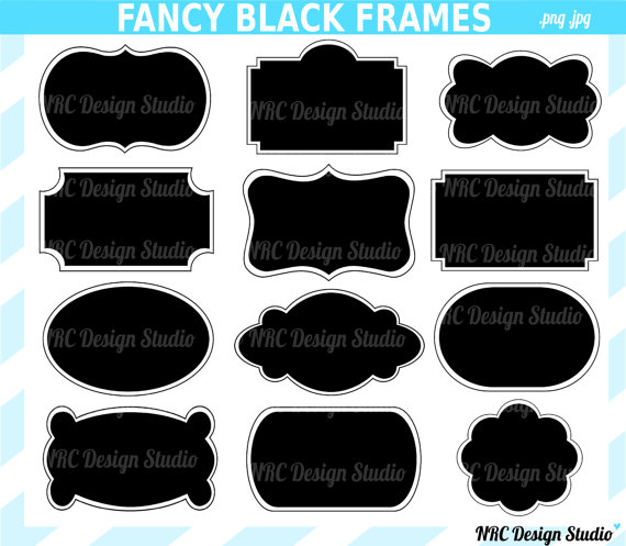 Silhouette Labels Clip Art   Fancy Black Frames Clip Art   Digital