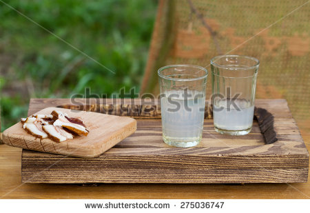 Ukrainian Traditional Feast Concept  Moonshine In Faceted Glass With A