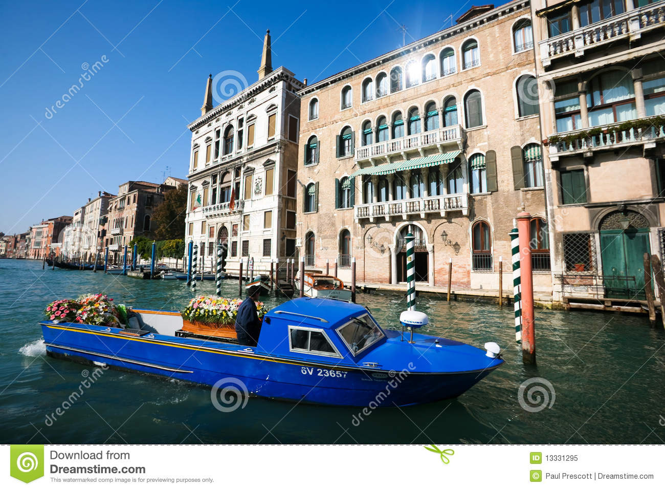 Venice   October 26  Boat Transporting Coffin And Flowers In On