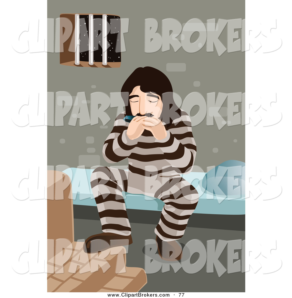 White Prisoner Playing A Harmonica And Tapping His Foot On A Step By