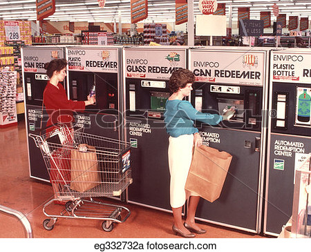1960s 1970s Women Redeeming Deposit On Cans   Bottles At Supermarket    