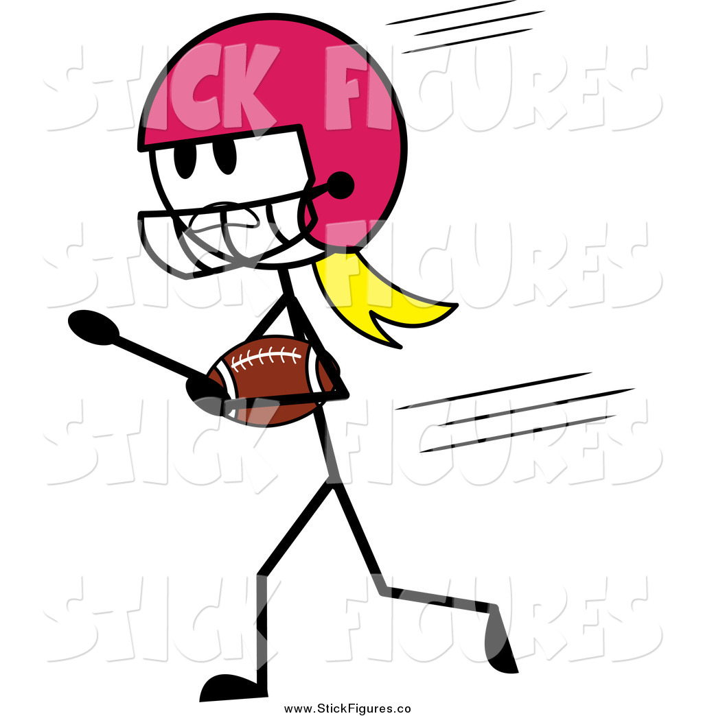 Blond Stick Woman American Football Player Running By Pams Clipart