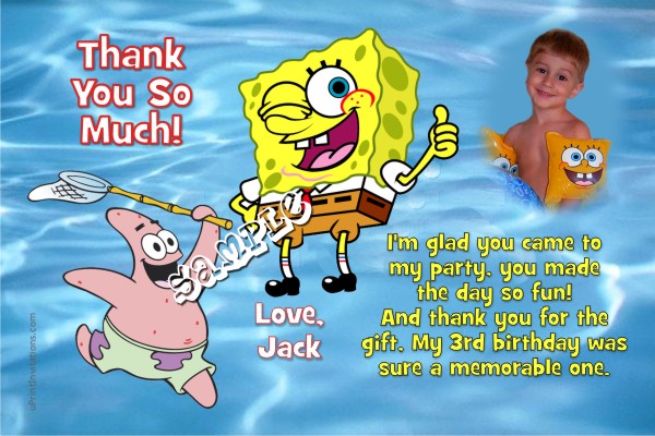 Cards Girls Thank You Cards Spongebob Pool Party Birthday Invitations