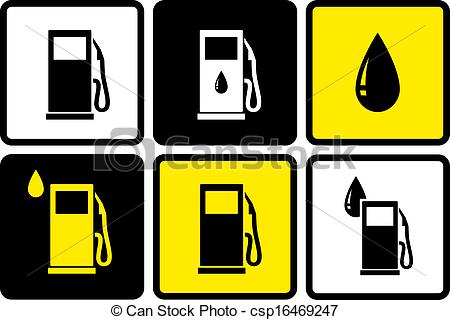 Drawing Of Gas Station Icons With Fuel Drop   Set Of Colorful Gas