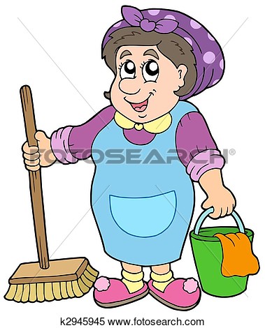 Illustration   Cartoon Cleaning Lady  Fotosearch   Search Clipart