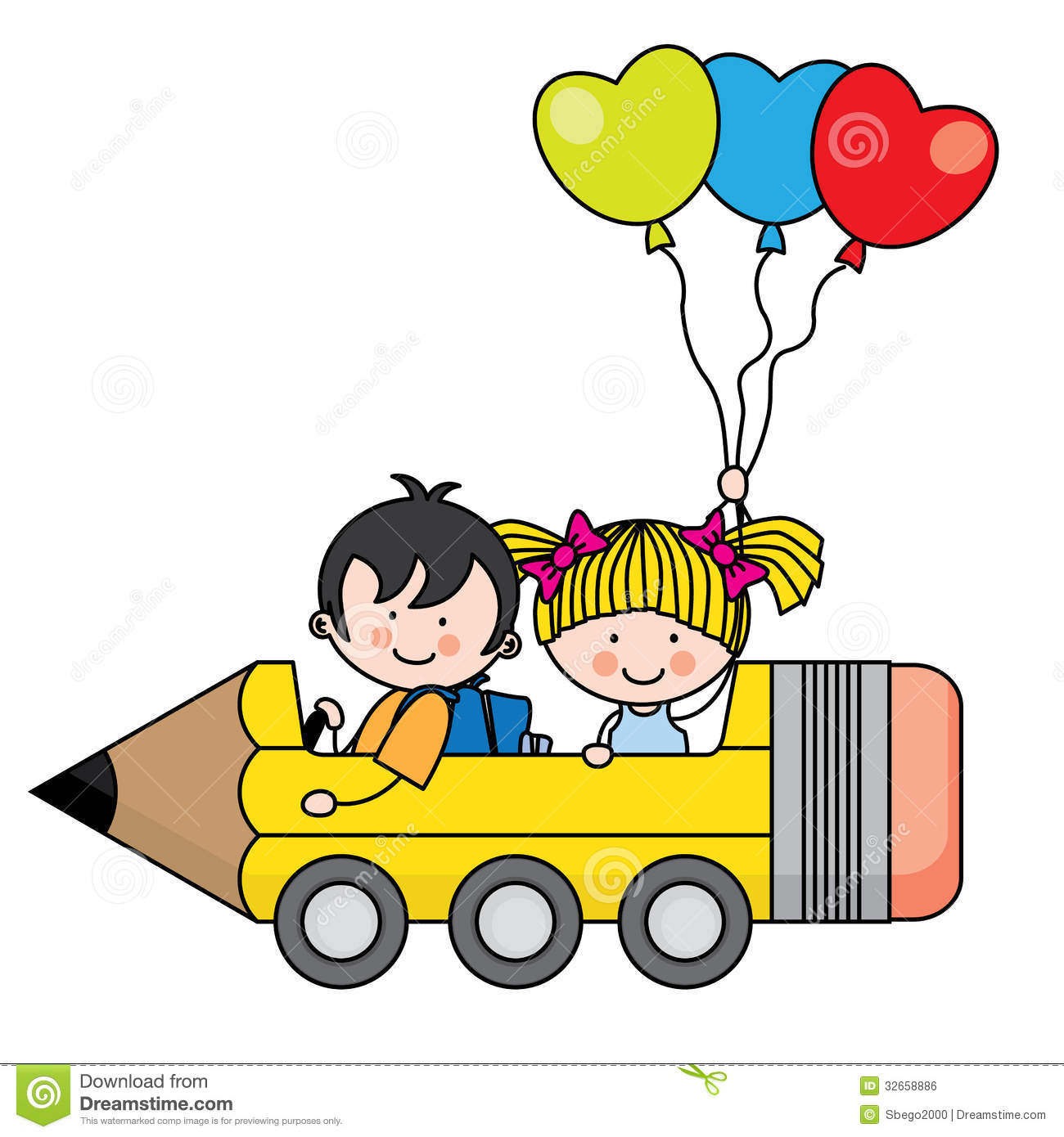 Kids Riding A Pencil Car  Illustration Of Funny Back To School