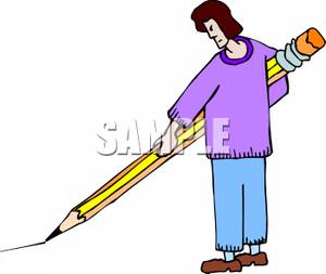 Person Drawing With A Large Pencil   Royalty Free Clipart Picture