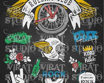Rock N Roll Badges Banner Eleme Nt Clipart Vector Graphic Digital Clip    