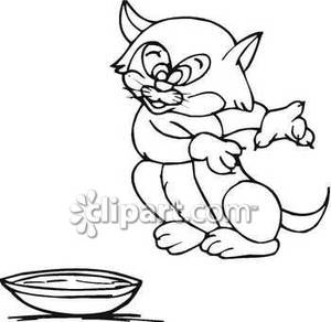 Silly Cat With Bowl Of Cat Food   Royalty Free Clipart Picture