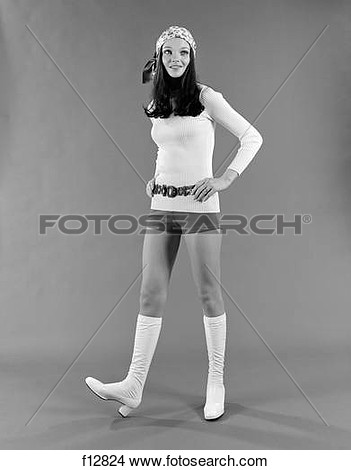 Stock Photo Of 1970s Woman Wearing Hot Pants Scarf   White Go Go Boots    