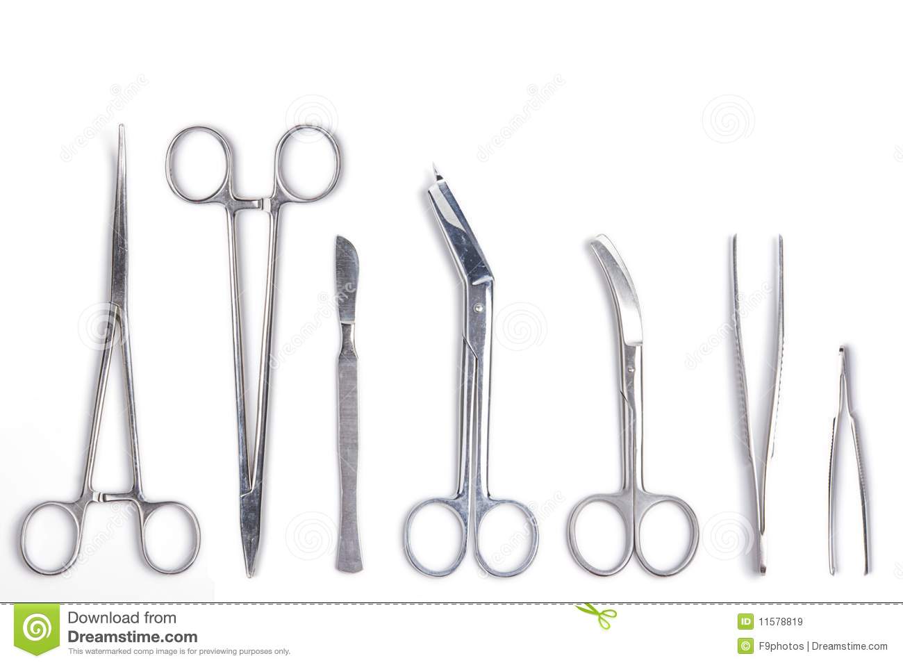 Surgeon Tools   Scalpel Forceps Clamps Scissors   Isolated On White    
