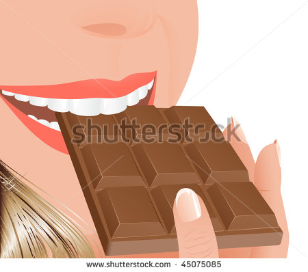 Woman Eating Milk Chocolate Vector Illustration   Stock Vector