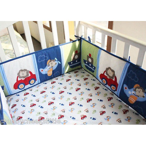 Baby Crib Cot Bedding Set Quilt Bumper Sheet Dust Ruffle Transport Boy