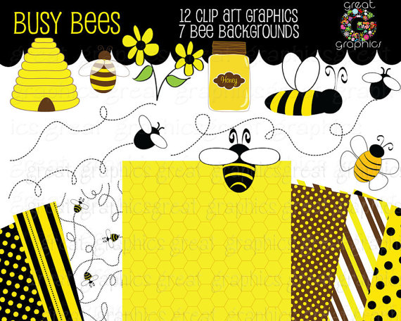 Bee Clip Art Bumble Bee Clipart Digital Bee Bee Digital Paper Honey
