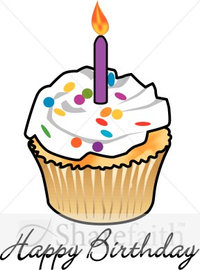 Birthday Cupcake With Candle   Church Birthday Clipart