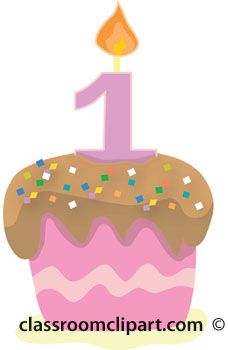 Birthday   Cupcake With One Candle Pink   Classroom Clipart
