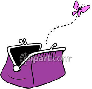 Butterfly Flying Out Of A Purple Purse Royalty Free Clipart Picture