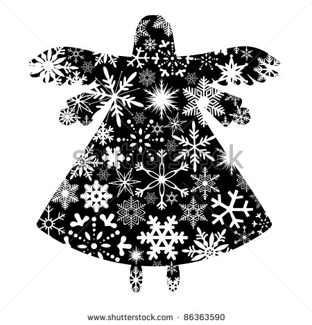 Christmas Angel Silhouette With Snowflakes Design Clipart Illustration