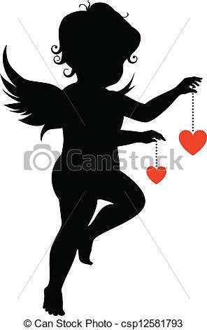 Eps Vectors Of Silhouette Of An Angel With Hearts Csp12581793   Search    