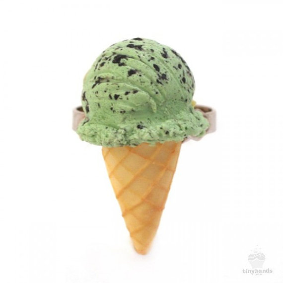 Food Jewelry Scented Green Mint Chocolate Ice Cream Ring Handcrafted    