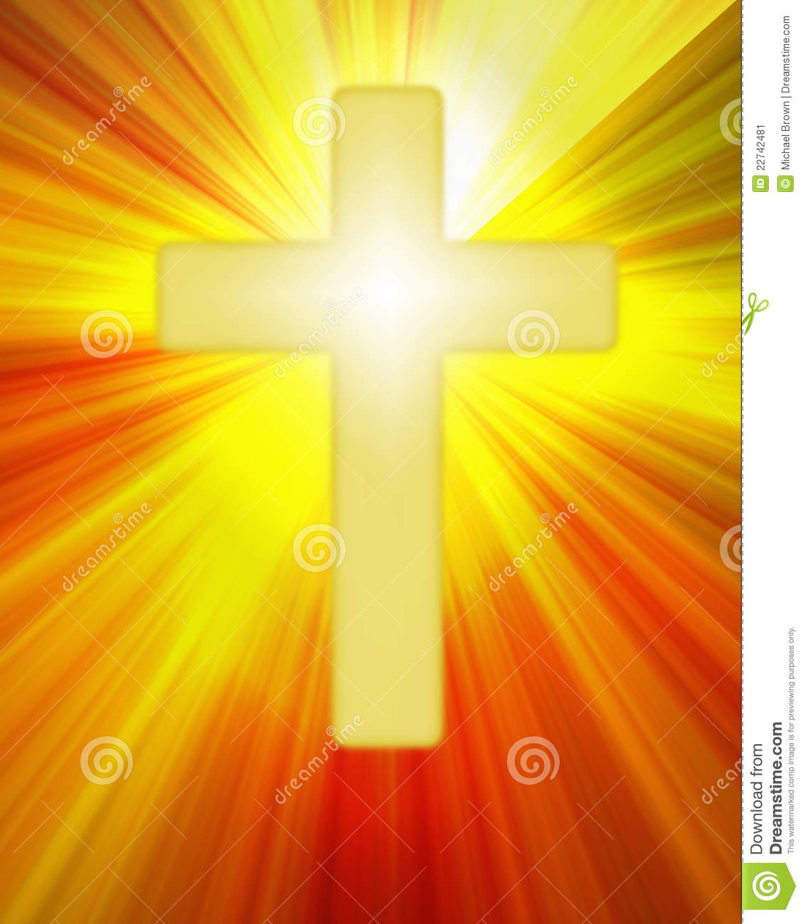 Golden Radiant Cross Symbol Shining On A Background Of Bright Rays