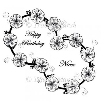 Line Art    Happy Birthday Niece Double Floral Ring Digital Stamp