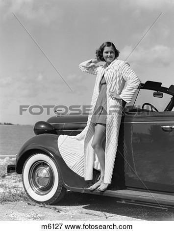 Picture   1930 1930s Retro Woman Car Pose Smile   Fotosearch   Search