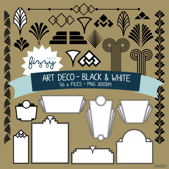 Png  56 X Art Deco 1920s 1930s Black And White Clipart   Digital Files