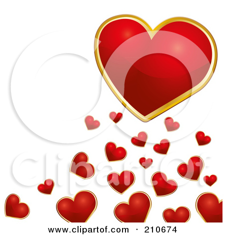 Rf  Clipart Illustration Of A Gold And Red Heart Over Tiny Red Hearts