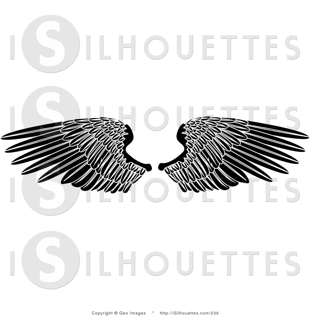 Silhouette Clipart Of Black Angel Wings Spread Open On Solid White By    