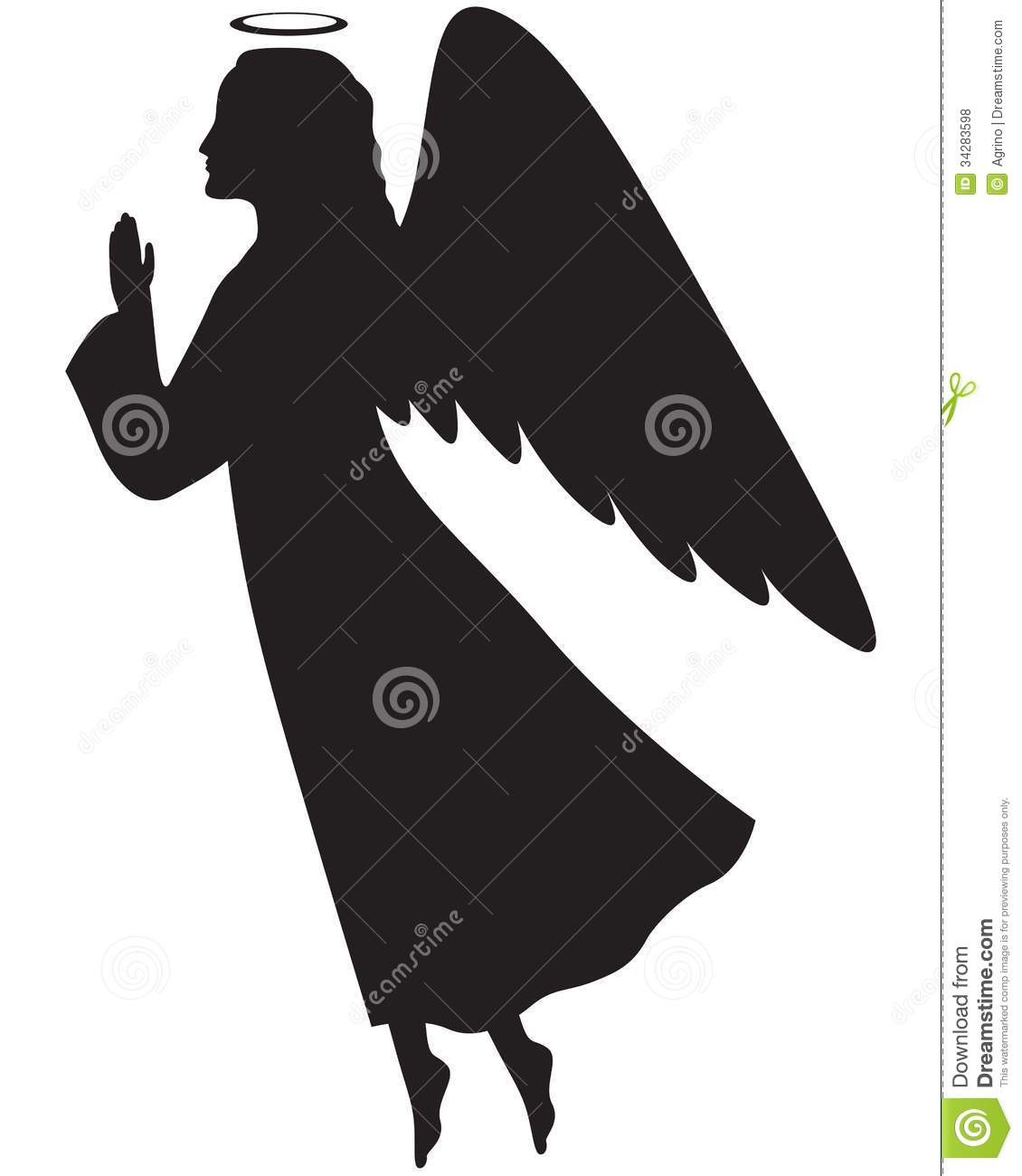 Silhouette Of A Christmas Angel In Profile With Her Hands Folded In    