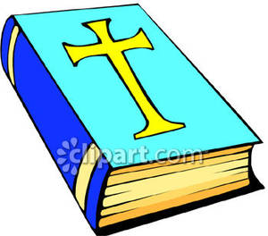 Yellow Cross On A Blue Bible   Royalty Free Clipart Picture