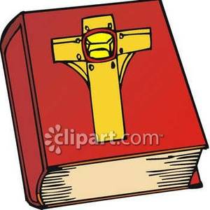 Yellow Cross On The Cover Of A Red Bible   Royalty Free Clipart