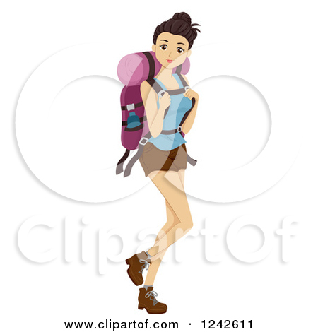 Clipart Of A Young Woman With A Hiking Backpack   Royalty Free Vector
