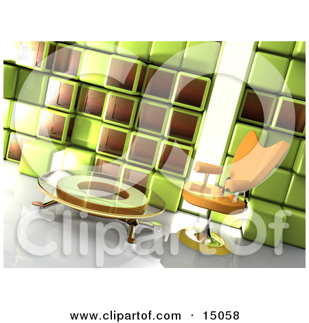 Modern Office Lobby Or Living Room With A Green And Brown Cube Wall