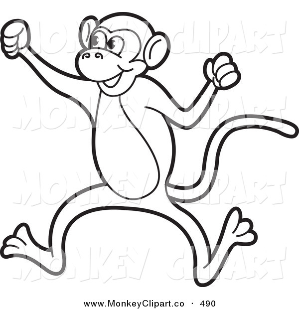 Monkey Clipart Black And White Clip Art Of A Black And White Outlined    