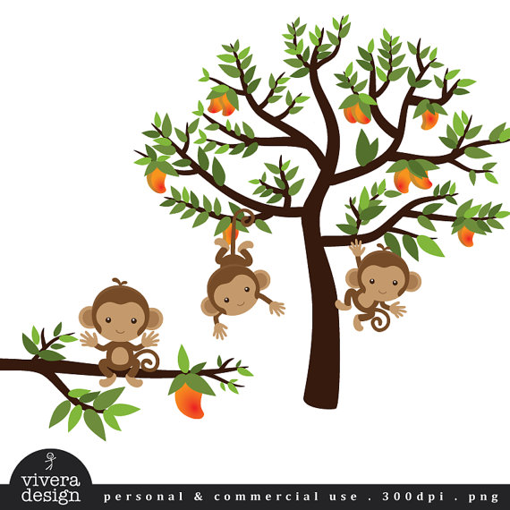 Monkeys On A Mango Tree   Digital Clip Art